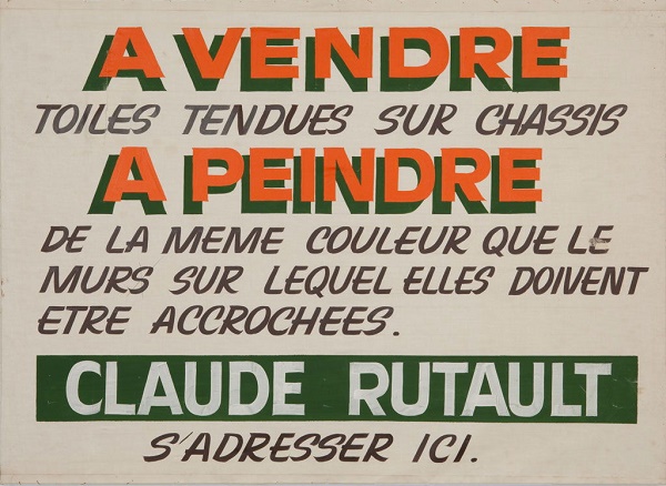 Claude Rutault, À Vendre, 1981 (oeuvre de la même série que celle présentée dans l'exposition)